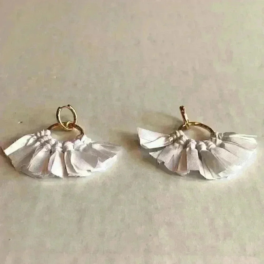 J Crew new Fabric Fan Earrings in White - Picture 2 of 8